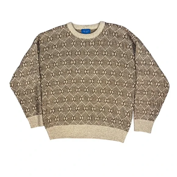 Towncraft Men's Large Geometric Pattern Knit Sweater Long Sleeve Crew Neck - Picture 1 of 5